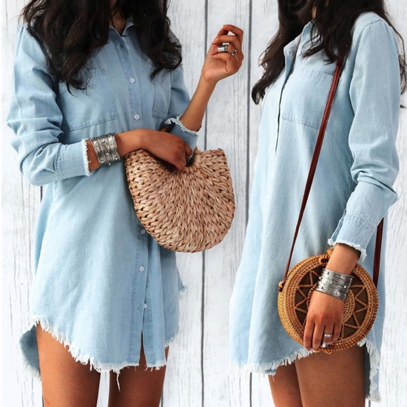 Vivian Boutique Dresses & Skirts - NEW Distressed Denim Button Up Tunic Dress